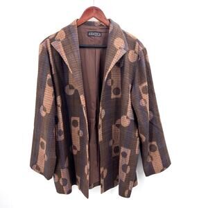Vintage ASIATICA Kansas City Brown Abstract Silk Blend Embroidered Jacket